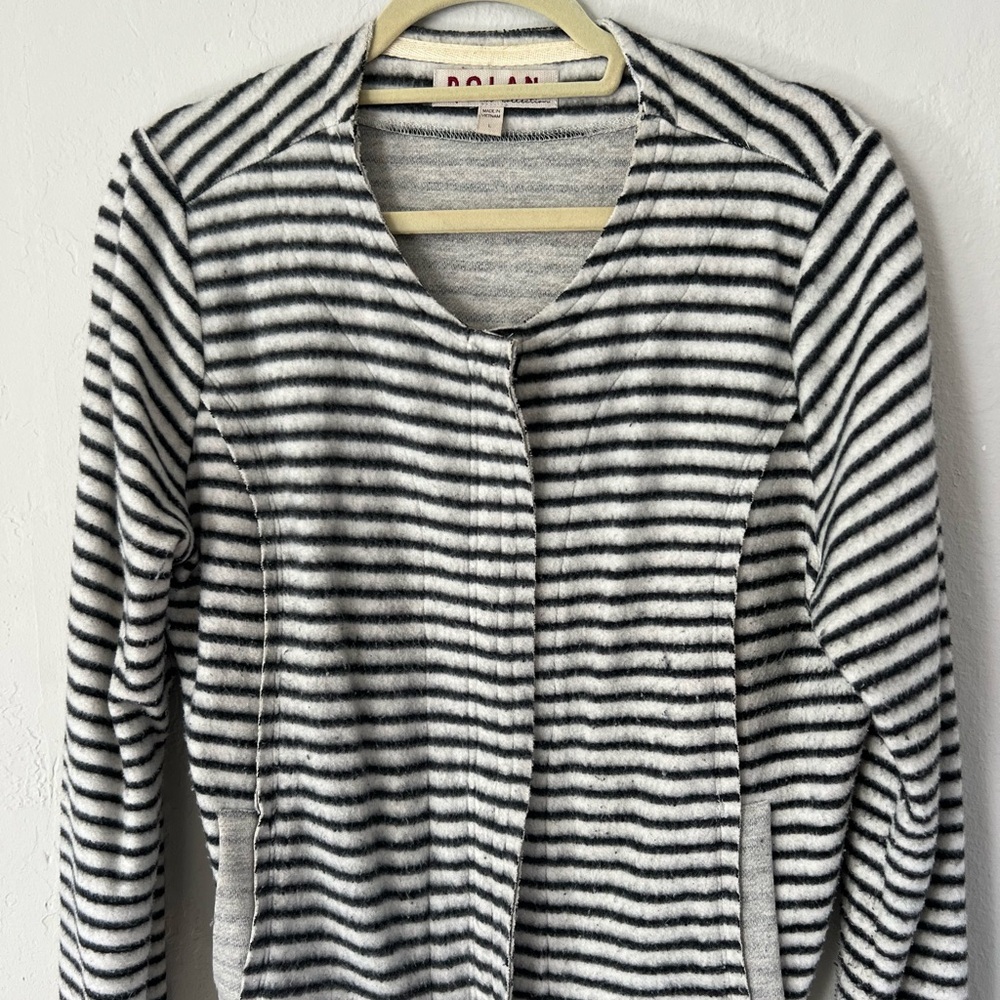 Anthropologie Dolan Striped Black and White soft zip jacket with raw hem